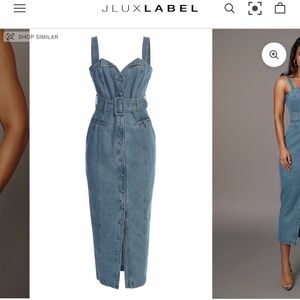 JLUXLABEL Blue Denim Belted Dress
